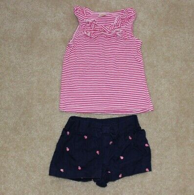 GYMBOREE girls outfit set PINK striped and navy blue lady bug size XS 4/4T