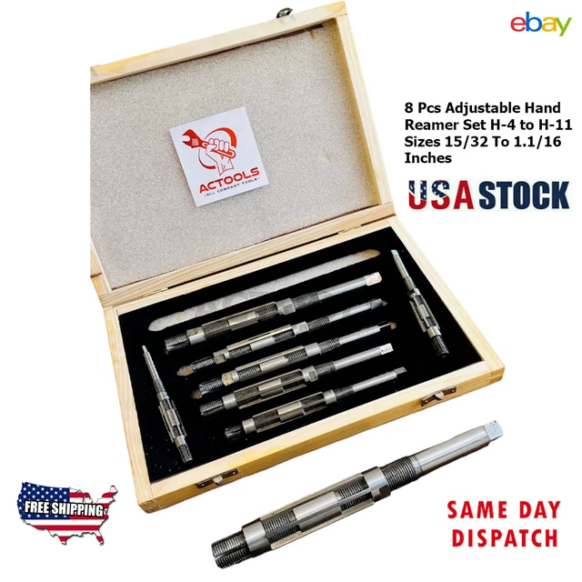 New Adjustable Hand Reamer 8 Pcs Set H-4 to H-11 Sizes 15/32 To 1.1/16 ' USA