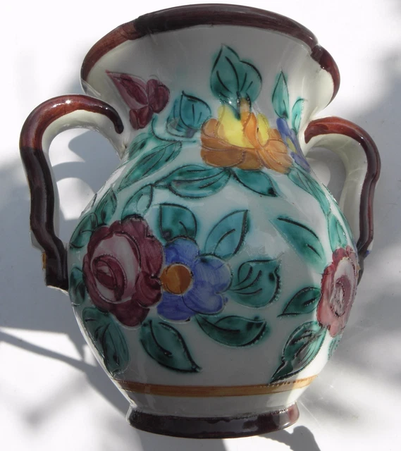 VASE 2 anses CERAZUR MONACO n° 2-4001, décor incisé fleuri, impeccable ht 16cm