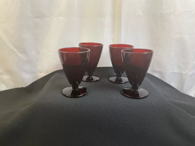 Set of 4  Anchor Hocking Royal Ruby Red Cordial Glasses Vintage Footed Glasses