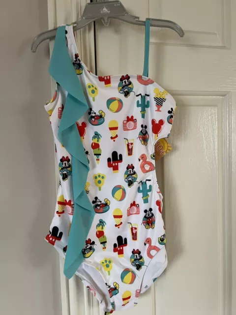 Disney Minnie And Mickey Mouse Beach Theme Girls Swimsuit 9/10 NWT