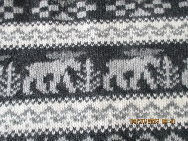 Warm wool gray sweater with moose/reindeer design.  Eddie Bauer.  Unisex medium