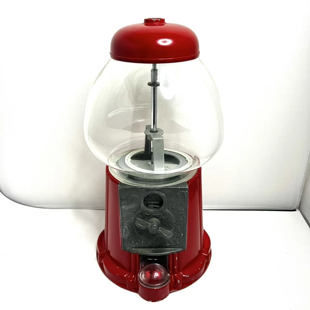 VINTAGE CAROUSEL GUMBALL Machine Bubble Gum Red Cast Metal Glass 15
