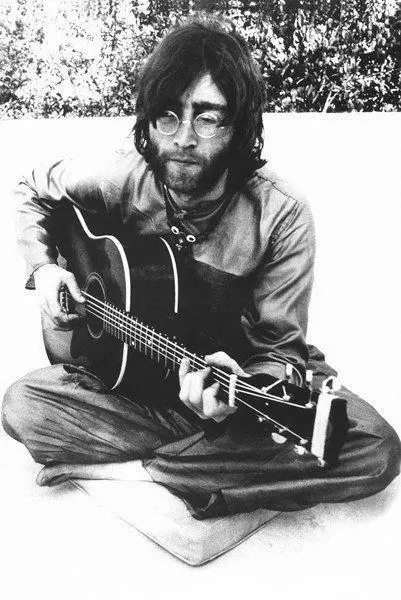 The Beatles John Lennon Playing Guitar Black & White 24 x 36 Poster