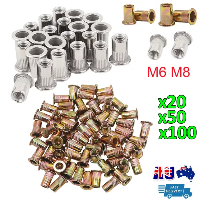 20-100X M6 M8 Insert Rivet Nut Flat Head Nutsert 304 Stainless Steel Carbon Nuts