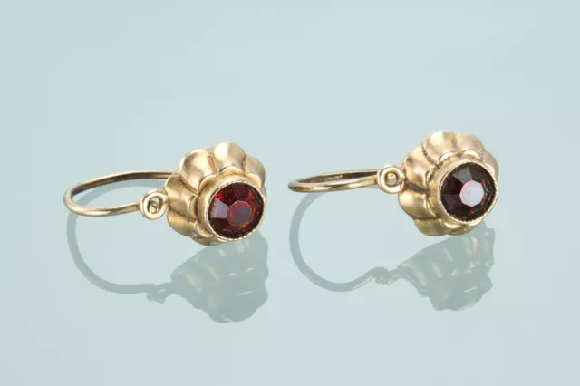 Paar antike 8 Karat rote Granat-Ohrhänger 333er Gold Schmuck Ohrringe 8kt