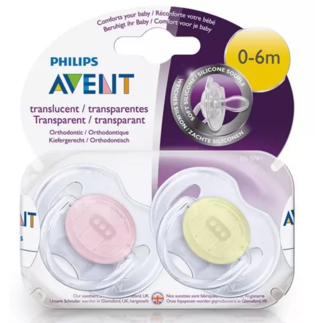 Avent Free Flow Soother Translucent 0-6 Months 2 Pack Pacifier Dummy Dummies