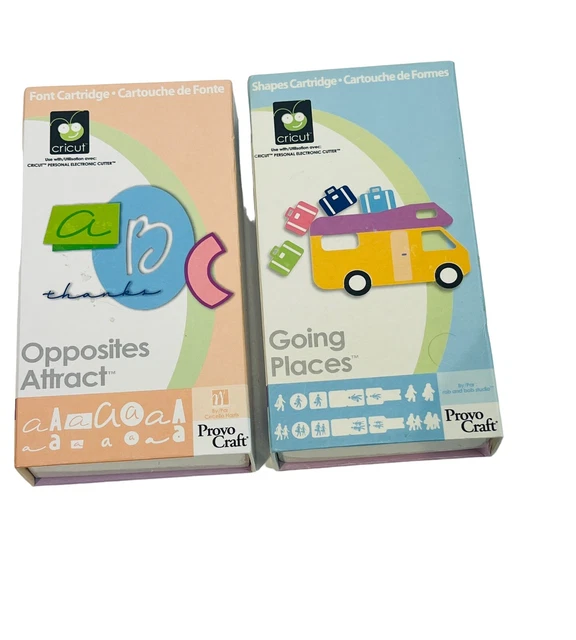 CRICUT FONT CARTRIDGES OPPOSITES ATTRACT and GOING PLACES 18.95