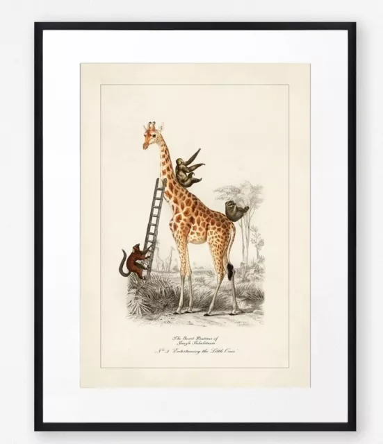 Vintage Animal Print, Giraffe Wall Art, Surreal Art, Quirky Decor, Vintage Decor