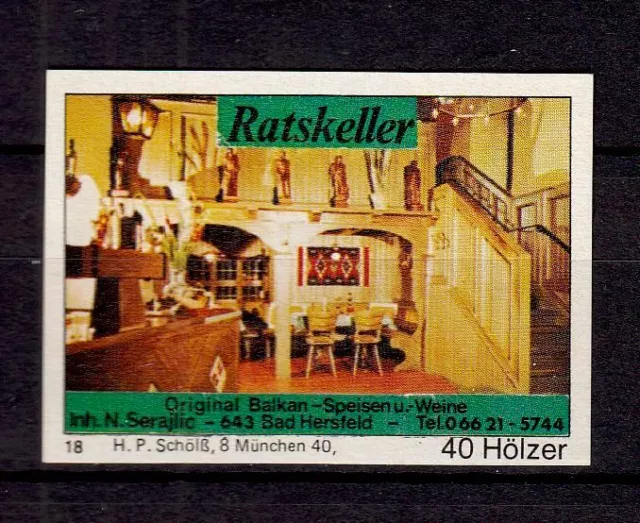 411375/ Zündholzetikett - „Ratskeller“ - 6430 Bad Hersfeld
