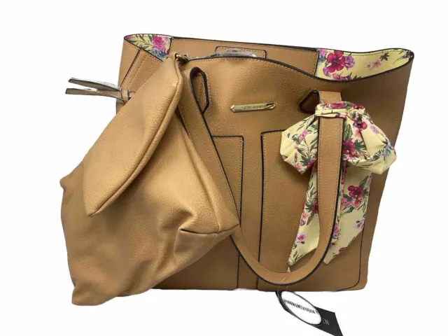 Nwt Steve Madden Satchel Hand Bag Camel Beige 3 Bags Floral