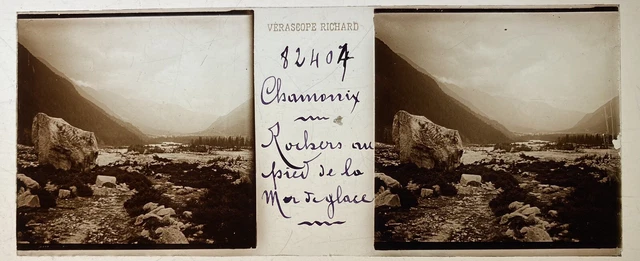 CHAMONIX ROCKS SEA ICE GLASS PLATE 45x107 STEREOSCOPIC VERASCOPE RICHARD