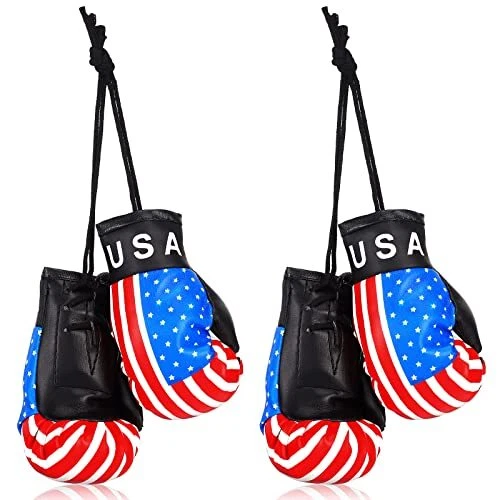2 Pairs USA Country Flag Mini Boxing Gloves Hanging Punching Gloves Miniature