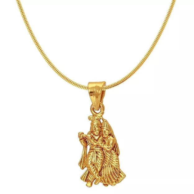 @ Indian Traditional Radha Krishna Gold Pendant With Chain For Unisex