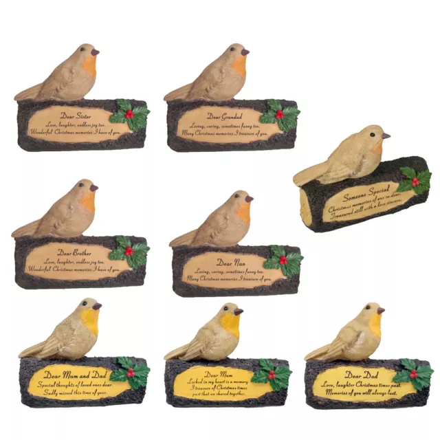 Robin / Log Christmas Memorial Decoration Ornament 17cm - Choose Design