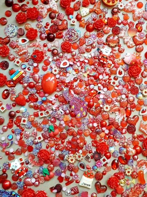 20-120+ Mixed Embellishments Cabochons Shapes XL Assorted Reds Craft Card Jewel