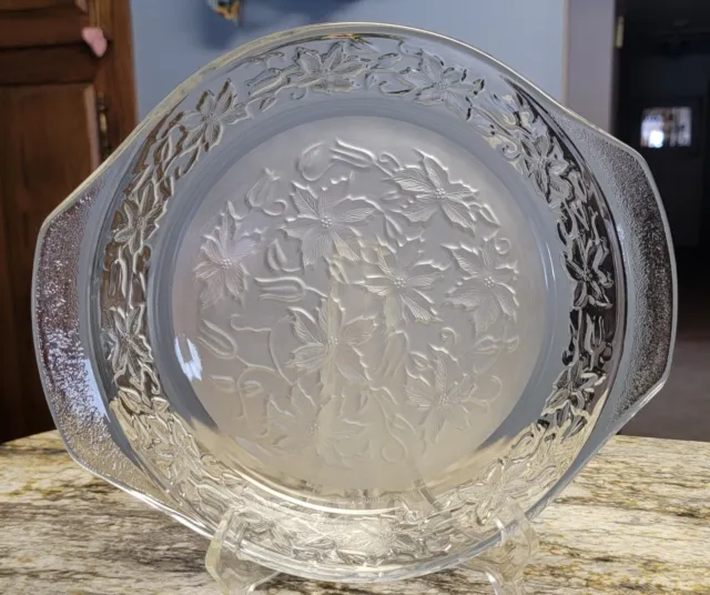 Princess House Fantasia Crystal Pie Plate 9 Frosted Bottom Poinsettia NEAR MINT
