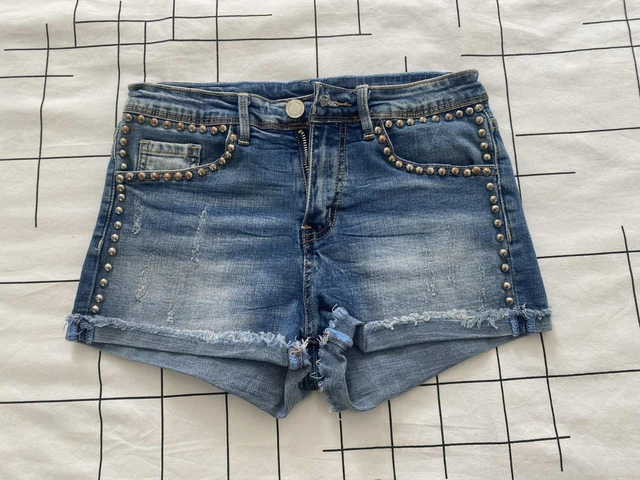 PODOLIXIA Short en jean pour femme - Bermuda - Pantalon en denim usé - Longueur genou - Short d'été tendance décontracté avec poches, bleu, S