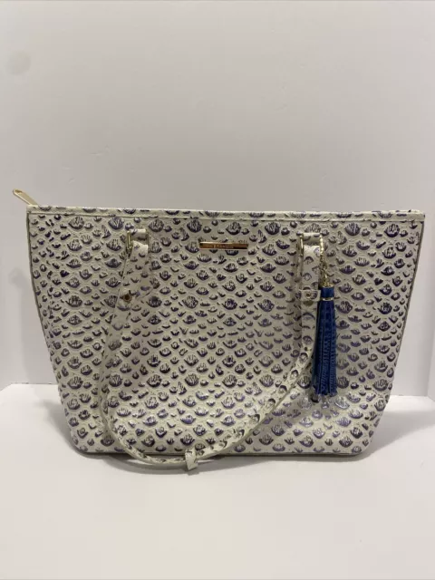 Brahmin Medium Asher Blue Crème Vreeland Snake Embossed Leather Tote