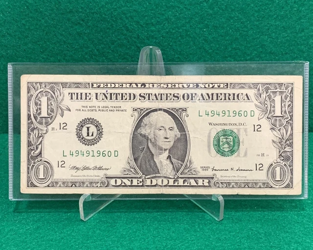US $1 ONE DOLLAR TWO Pair Date Note (L 49491960 D) SERIES 1999
