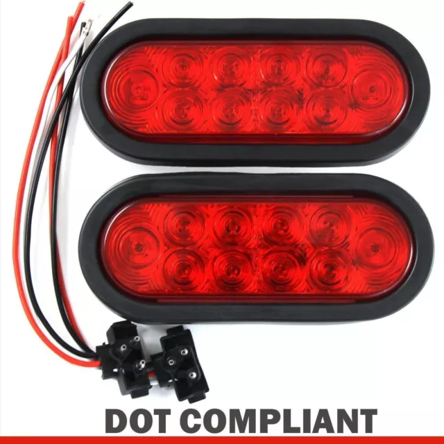 6" Oval Trailer Lights 10 LED Stop Turn Brake Tail Truck Sealed Grommet Plug DOT