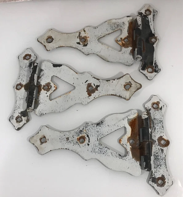 Vintage Large Cast Iron Steel  Barn Door Hinges Lot Of Three Excellent