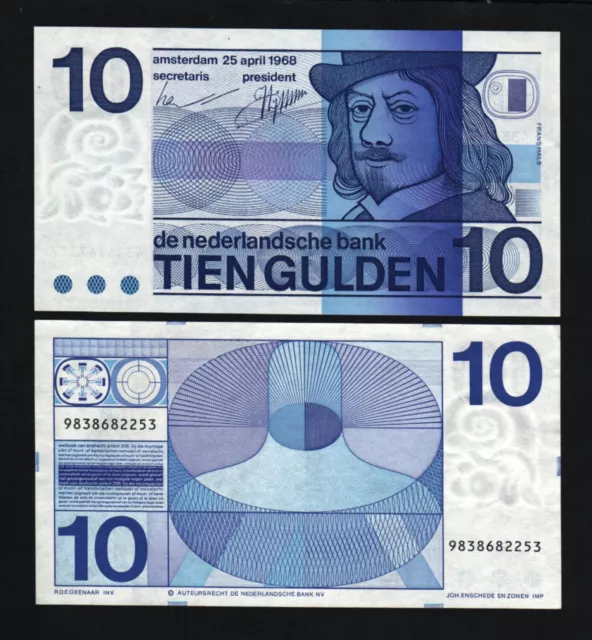 Netherlands 10 Gulden P91 1968 Frans Hals Design Euro Unc Money Bill Bank Note