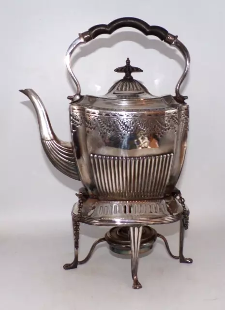 Antique Victorian Style Walker & Hall Silver Plated Spirit Kettle With Burner