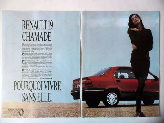 PUBLICITE-ADVERTISING :  RENAULT 19 Chamade [2pages] 1990 Voitures