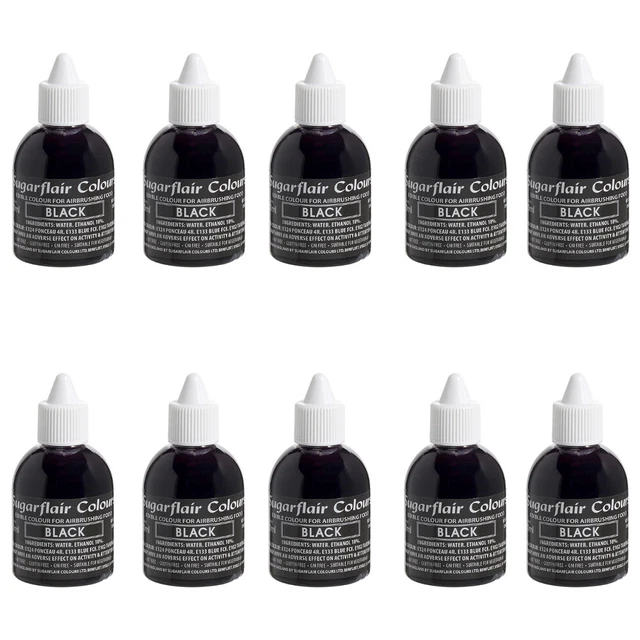 10 x Sugarflair BLACK Edible Food Colouring Liquid for Airbrush Cake Decorating