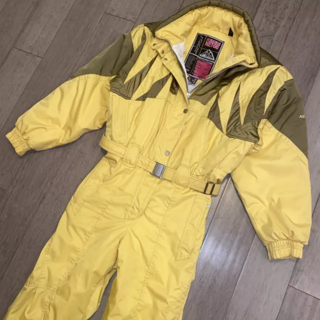 Womens Nevica Ski Suit Snowsuit One Piece Apres Snow Bib Yellow Vtg 80s retro 10