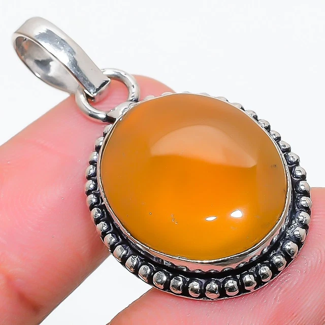 Yellow Onyx Gemstone Handmade 925 Sterling Silver Jewelry Pendant 1.46"