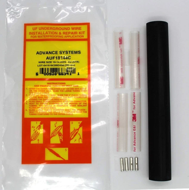 Underground Direct Burial Wire Splice & Cord Repair Kit for #18 - #14 AWG - 4 Wi