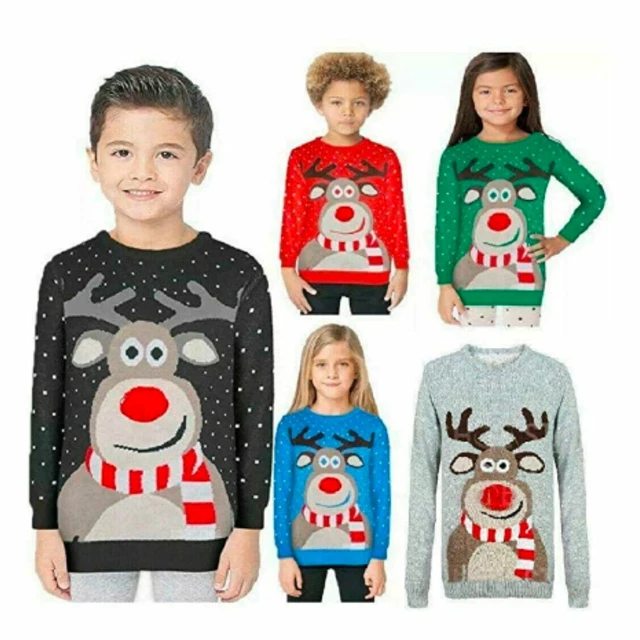 Maglione Maglione Maglione Lavoratori a Maglia Nuovo Bambini Bambini Ragazze Natale Pompompom Inverno