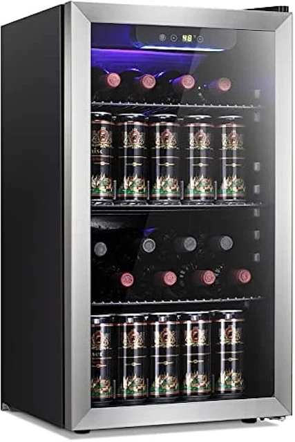 Wine Cooler/Cabinet Beverage Refrigerator Top Bar Fridge Quiet Compressor Adjust