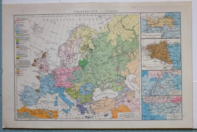 1881 Map Europe Races ~ British Isles Germany France Italy Italian French
