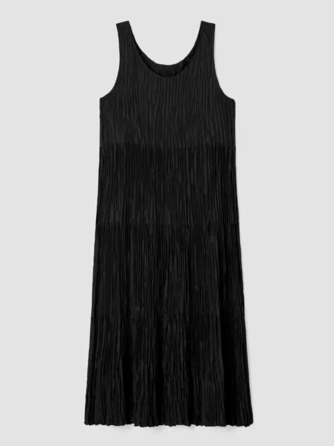 NEW Eileen Fisher Crushed Silk Tiered Dress in Black Size M #D6899