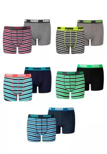 2 Lui Pacco Puma Base Boxer Stampato Strisce Ragazzi Bambini Biancheria Intima