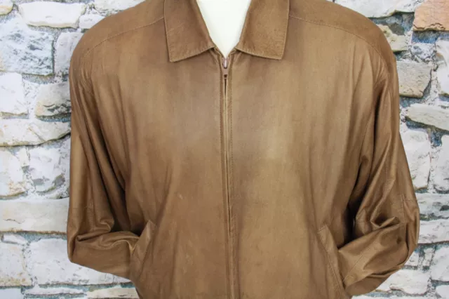 REMY Men's Leather Lambskin Jacket Bomber Zip Front Cognac Side Back Pleats 40