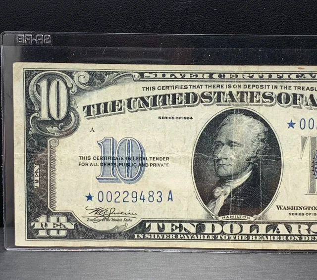 1934 - $10 Ten Dollars Silver Certificate Blue Seal Note * STAR NOTE* AUTHENTIC 2