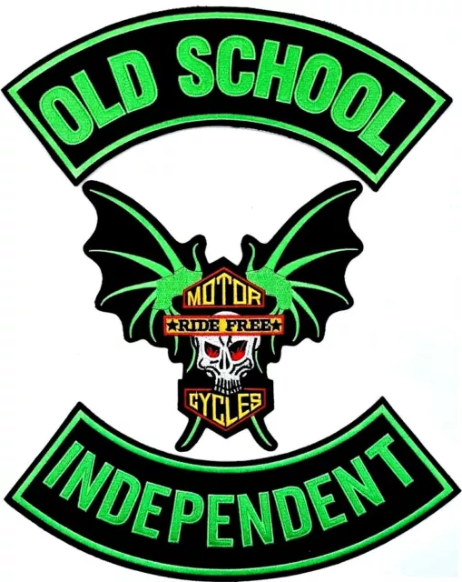 Old School Independent Bat Wings Ride Free Motorcycle Biker Vest 3 Patch Set