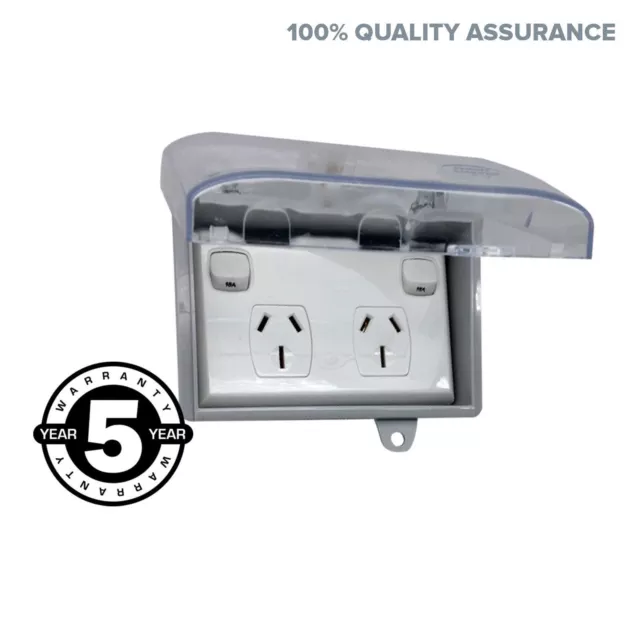 Weather Proof Double 15 AMP Power Point In WATER Enclosure Lock Clear Lid D GPO.