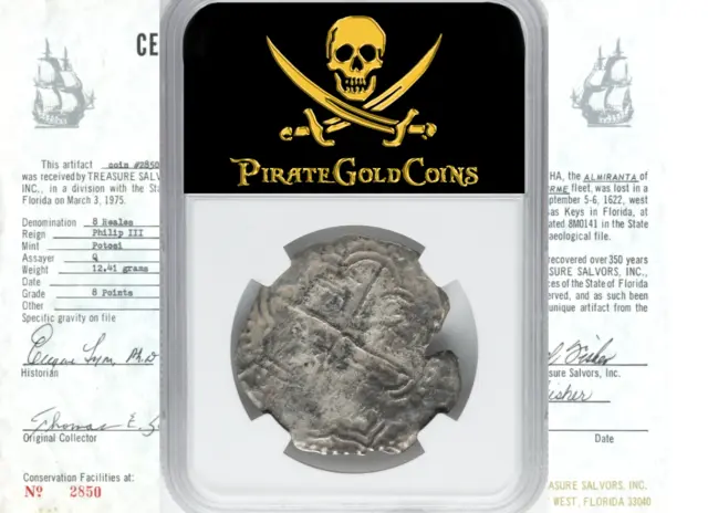 Hand Sig 1976 Fisher Coa Bolivia 1613-17 Atocha 1622 8 Reales Pirate Silver Coin