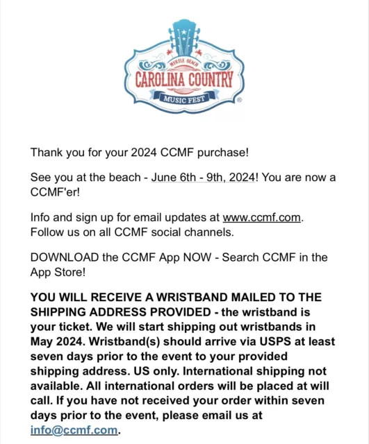 2 CCMF (CAROLINA Country Music Festival) Tickets Main Stage VIP 500.