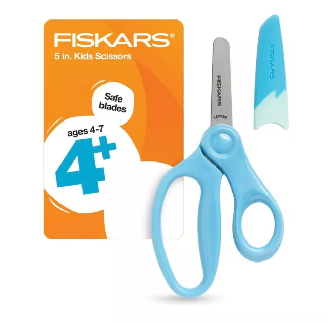 Fiskars 5 In. Kids Teal Scissors, Safety Edge Blades With Eraser Sheeth, tijeras
