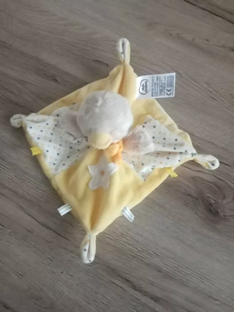 Doudou Plat Mots D'enfants Poussin Oiseau Canard Jaune Blanc Etoile