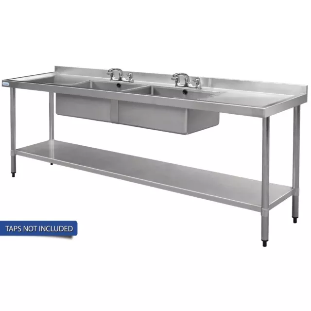 Vogue Double Bowl Sink Double Drainer - 2400Mm 90Mm Drain Hc909