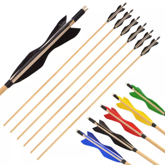 31 Archery Wooden Arrows Wood Shaft 5 Turkey Fletching for Bow Hunting  Target