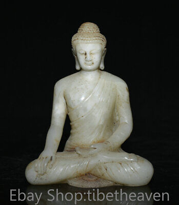 6.2” Old Chinese White Jade Carving Buddhism Shakyamuni Amitabha Buddha Statue