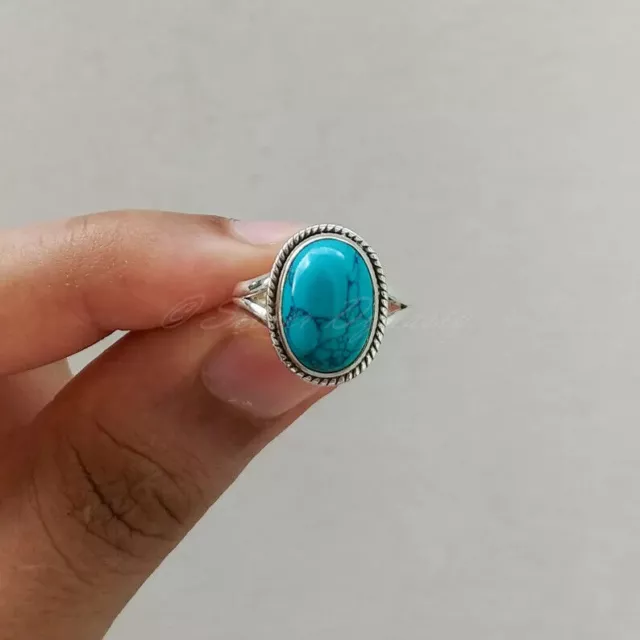 Turquoise 925 Sterling Silver Band& Statement Ring Handmade Ring All Size -q-60